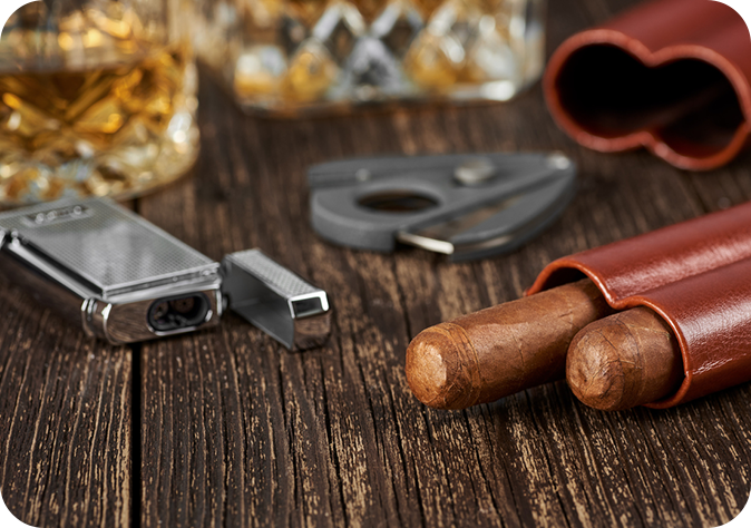 Cigars with lighter and accessories